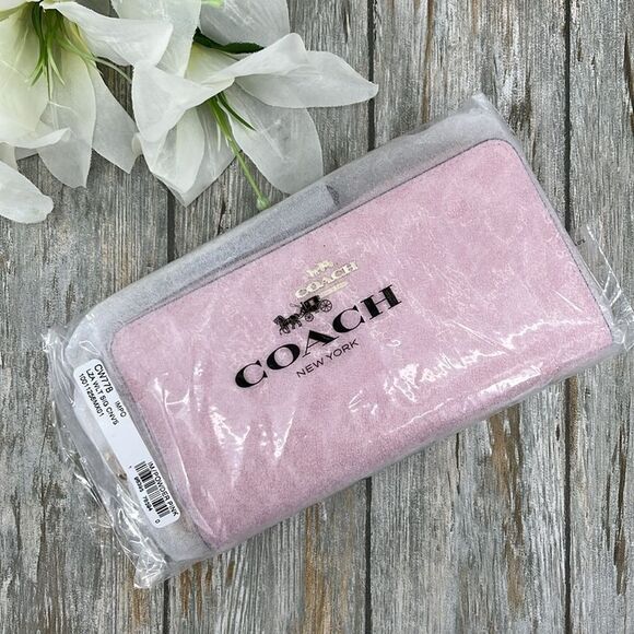 Coach Powder Pink Long Zip Around Wallet In Signature Canvas Bag Purse - Picture 7 of 10